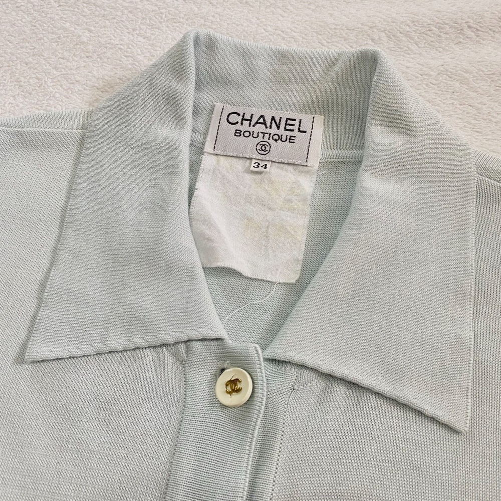 Chanel Boutique Vintage Knitted Vest In Duck Egg Blue Cc Buttons Size 34 View 6